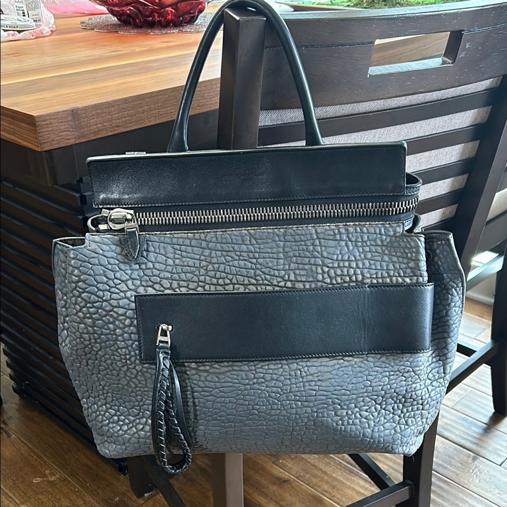 Helena Ghisellini Made in Italy Black and Gray Structured Leather Backpack cross